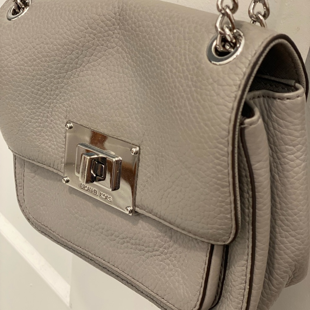 Michael Kors Gray Pebbled Leather Shoulder Bag with Silver Hardware